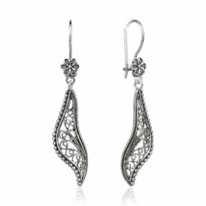 Silver Filigree Art Twisted Design Dangle Drop Earrings