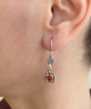 Filigree Apple Design Gemstone Women Silver Dangle Earrings2