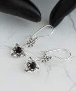 Sterling Silver Dangle Earrings Filigree Art Triangle Figured Gemstone