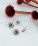 Filigree Art Sun Figured Gemstone Women Silver Dangle Earrings 2