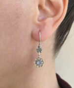 Sterling Silver Filigree Art Floral Gemstone Women Dangle Earrings1