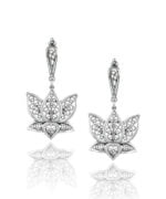 Silver Lotus Flower Filigree Art Dangle Earrings for Women