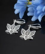 Silver Lotus Flower Filigree Art Dangle Earrings for Women1