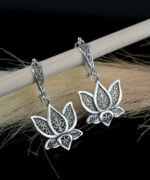 Silver Lotus Flower Filigree Art Dangle Earrings for Women3