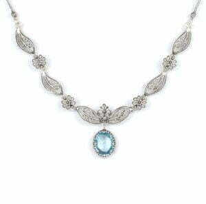 Silver Princess Necklace Blue Topaz Gemstone Filigree Design1