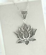 Silver Filigree Art Lotus Flower Woman Pendant Necklace2