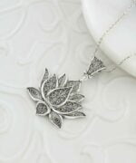 Silver Filigree Art Lotus Flower Woman Pendant Necklace3