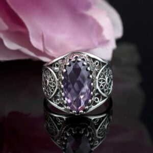 Silver Cocktail Ring Filigree Oval Amethyst Gemstone1