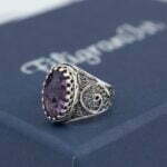 Silver Cocktail Ring Filigree Oval Amethyst Gemstone3