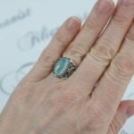 Silver Cocktail Ring Filigree Oval Aqua Chalcedony Gemstone1