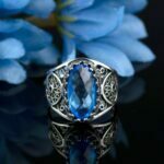 Silver Cocktail Ring Filigree Oval Blue Quartz Gemstone1