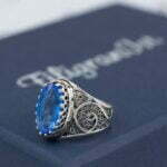 Silver Cocktail Ring Filigree Oval Blue Quartz Gemstone2