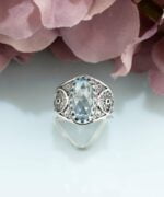 Silver Cocktail Ring Filigree Oval Blue Topaz Gemstone1