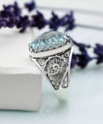 Silver Cocktail Ring Filigree Oval Blue Topaz Gemstone3