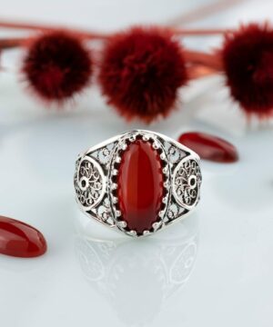 Silver Cocktail Ring Filigree Oval Carnelian Gemstone1