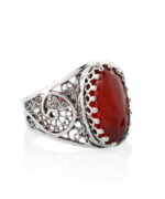 Silver Cocktail Ring Filigree Oval Carnelian Gemstone