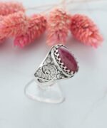 Silver Cocktail Ring Filigree Oval Rhodonite Gemstone1