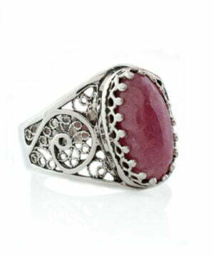 Silver Cocktail Ring Filigree Oval Rhodonite Gemstone