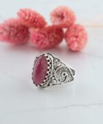 Silver Cocktail Ring Filigree Oval Rhodonite Gemstone2