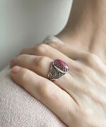 Silver Cocktail Ring Filigree Oval Rhodonite Gemstone3