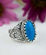 Silver Cocktail Ring Filigree Oval Turquoise Gemstone1