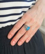 Silver Cocktail Ring Filigree Oval Turquoise Gemstone3