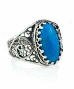 Silver Cocktail Ring Filigree Oval Turquoise Gemstone