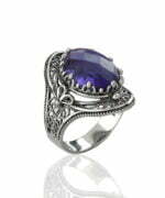 Silver Statement Ring Filigree Amethyst Gemstone For Women