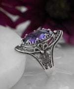 Silver Statement Ring Filigree Amethyst Gemstone For Women3