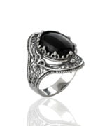 Silver Statement Ring Filigree Black Onyx Gemstone For Women