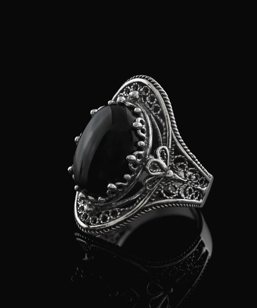 Silver Statement Ring Filigree Black Onyx Gemstone For Women2