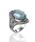 Silver Statement Ring Filigree Blue Topaz Gemstone For Women