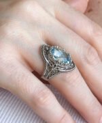 Silver Statement Ring Filigree Blue Topaz Gemstone For Women1