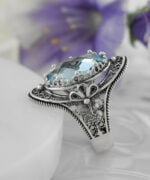 Silver Statement Ring Filigree Blue Topaz Gemstone For Women3