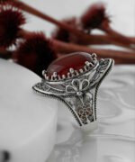 Silver Statement Ring Filigree Carnelian Gemstone For Women3