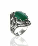 Silver Statement Ring Filigree Green Agate Gemstone For Women