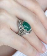 Silver Statement Ring Filigree Green Agate Gemstone For Women1