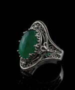 Silver Statement Ring Filigree Green Agate Gemstone For Women3