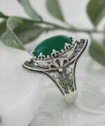 Silver Statement Ring Filigree Green Agate Gemstone For Women2