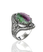 Silver Statement Ring Filigree Ruby Zoisite Gemstone For Women
