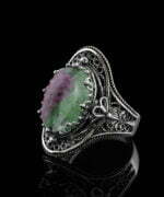 Silver Statement Ring Filigree Ruby Zoisite Gemstone For Women2