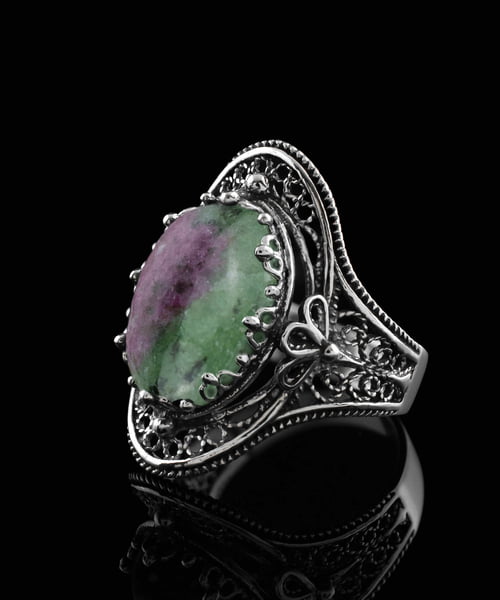 Silver Statement Ring Filigree Ruby Zoisite Gemstone For Women2