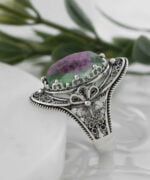 Silver Statement Ring Filigree Ruby Zoisite Gemstone For Women3