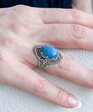 Silver Statement Ring Filigree Turquoise Gemstone For Women1