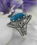 Silver Statement Ring Filigree Turquoise Gemstone For Women3