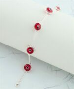 Sterling Silver Red Evil Eye Bracelet 5 Beads 2