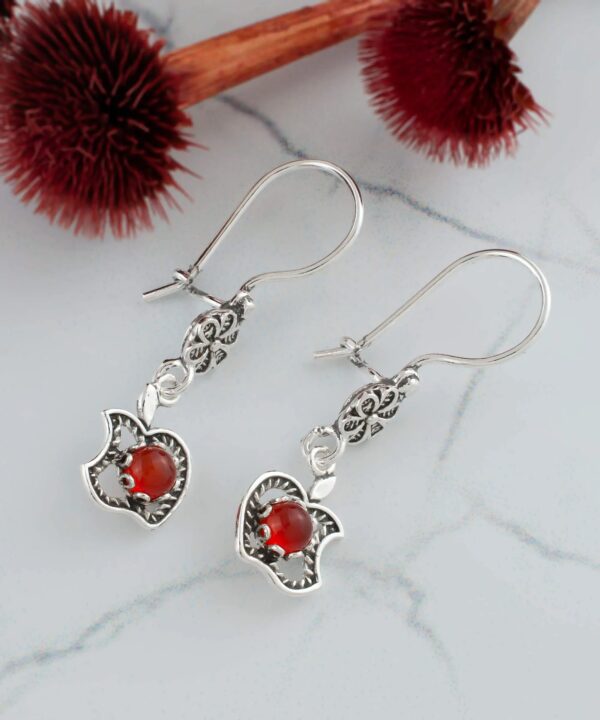 Filigree Apple Design Gemstone Women Silver Dangle Earrings3