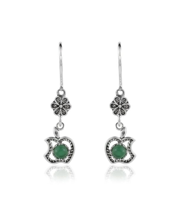 Filigree Apple Design Gemstone Women Silver Dangle Earrings4