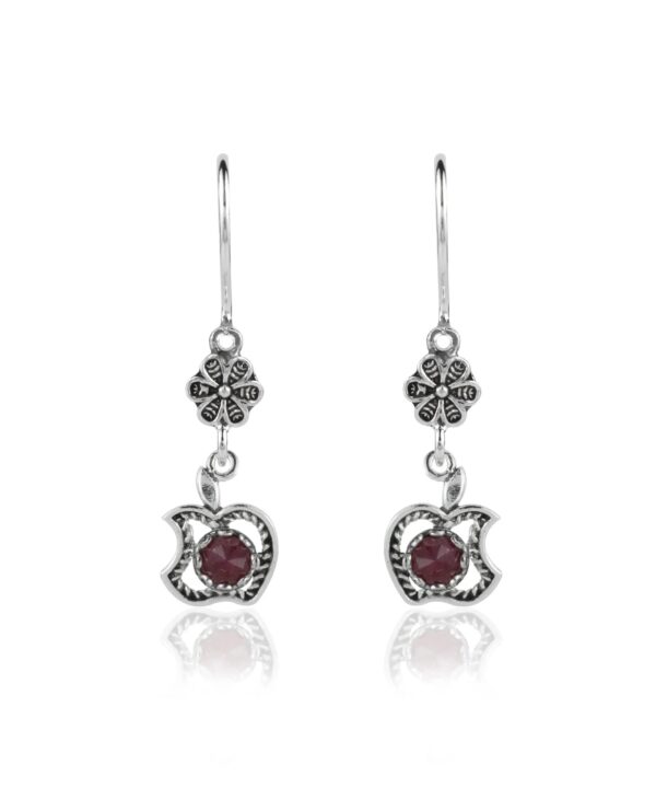Filigree Apple Design Gemstone Women Silver Dangle Earrings5