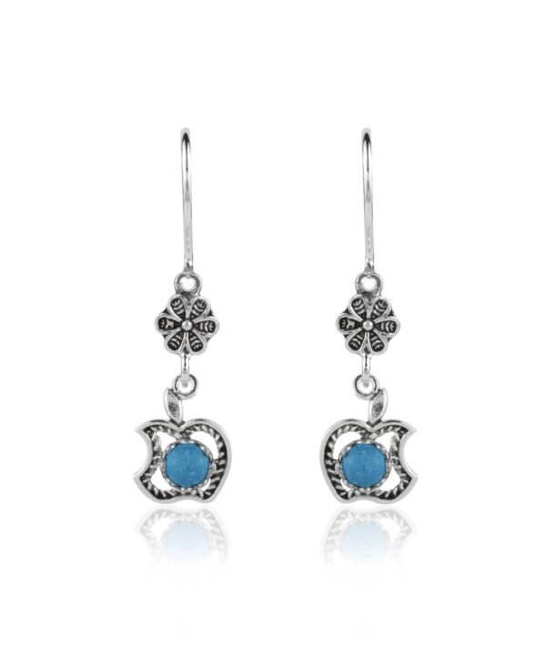 Filigree Apple Design Gemstone Women Silver Dangle Earrings6